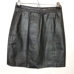VTG‎ Byrnes & Baker Women Leather Pensil Mini Skirt Sz 10 Black Party Casual